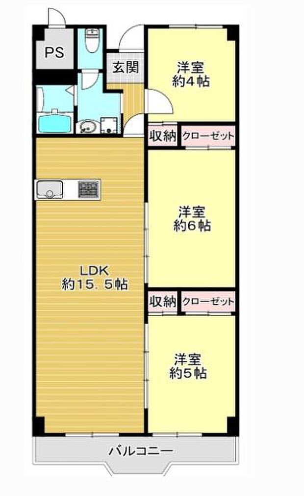白川高層住宅7号棟(3LDK) 6階の間取り図