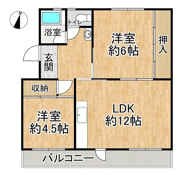 富田第二住宅62号棟(2LDK) 5階の間取り図