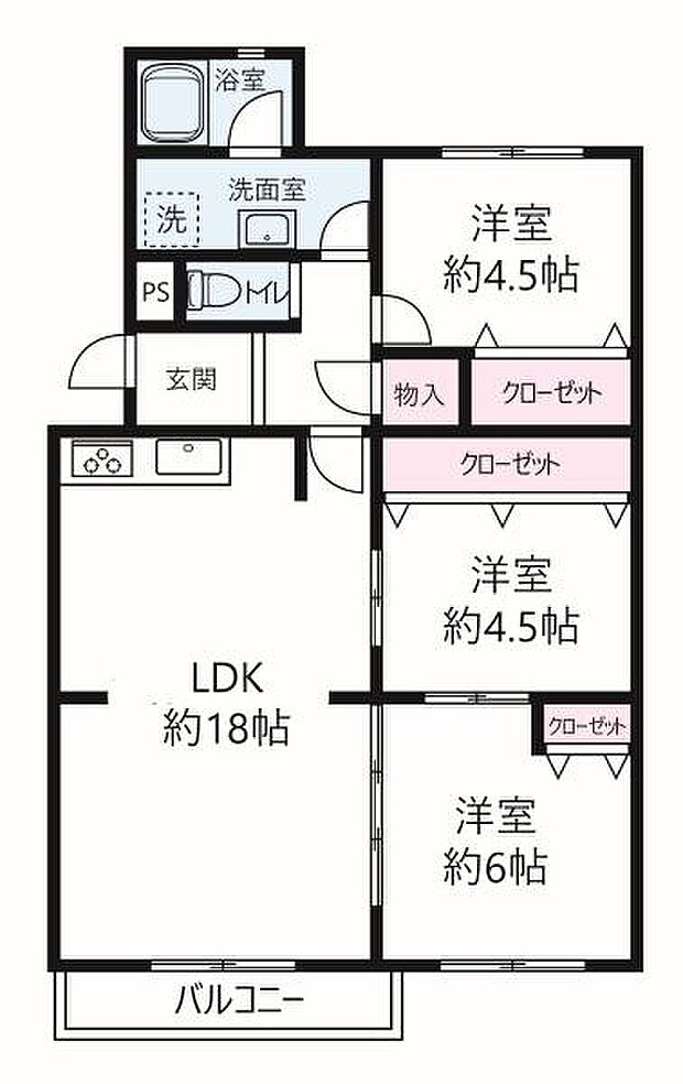 上田東町住宅3号棟(3LDK) 2階の間取り図