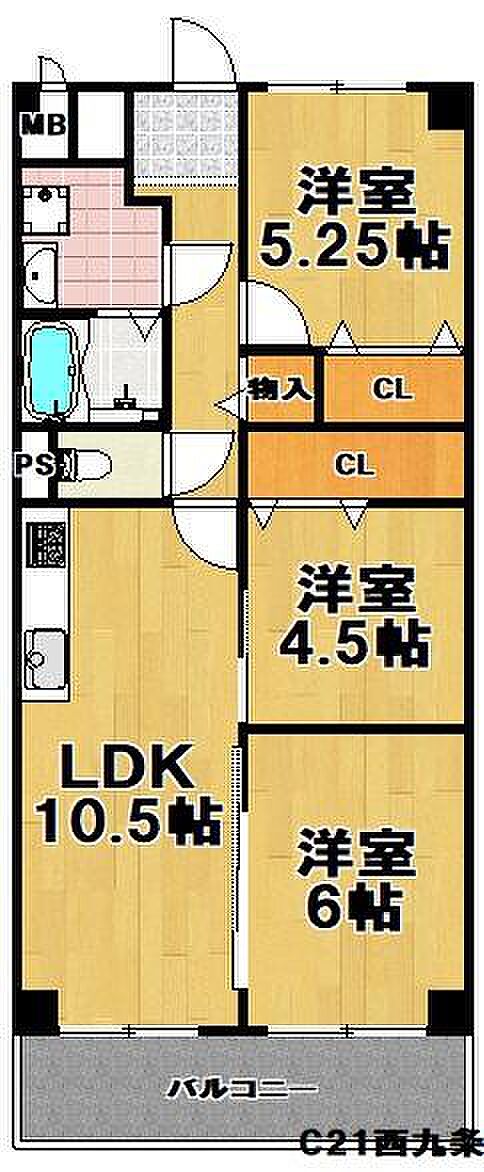 藤和市岡ハイタウン(3LDK) 6階の間取り図