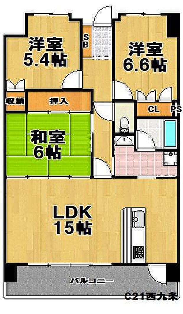 マイシティおおさか5番館(3LDK) 13階の間取り図