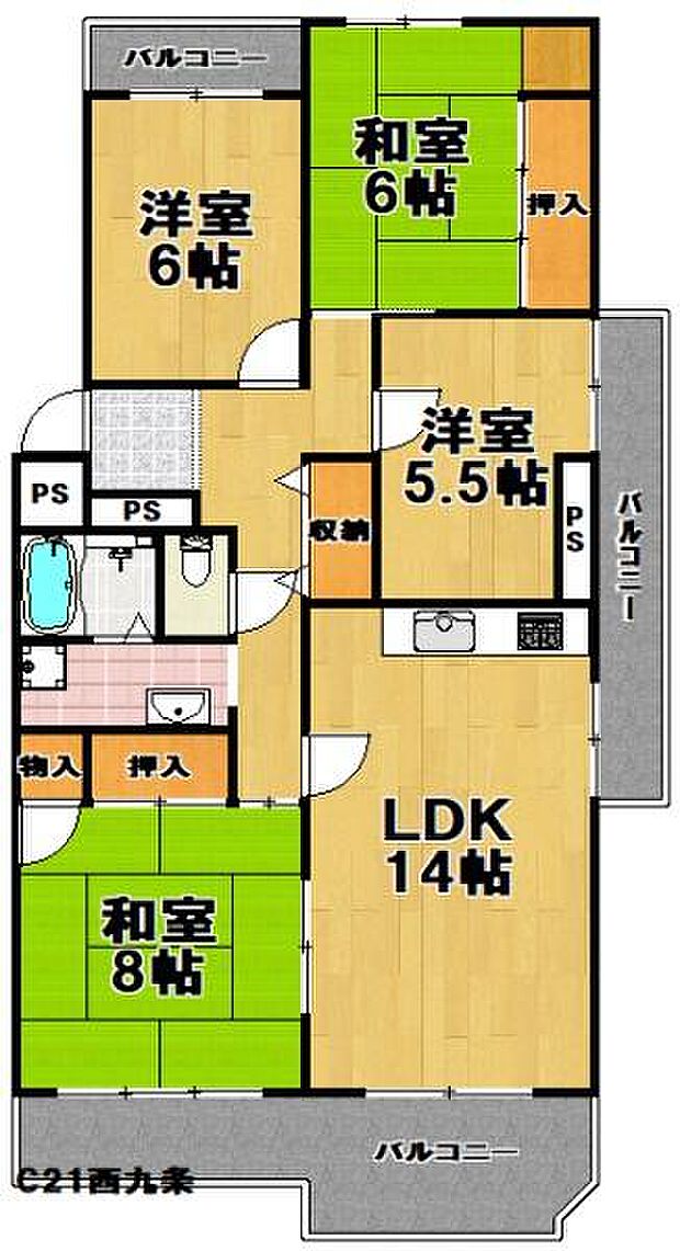 昭和山第2コーポ2号棟(4LDK) 6階の間取り図