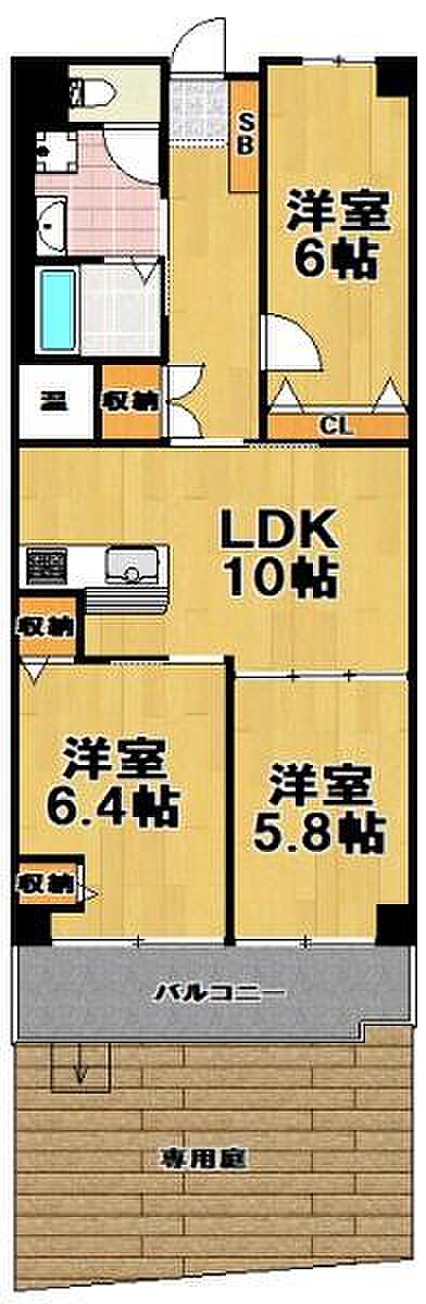 御幣島スカイハイツ(3LDK) 1階の間取り図