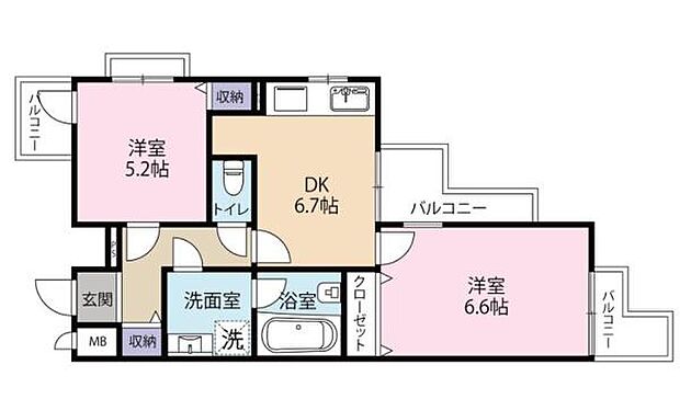 ロワイヤル室町(2DK) 3階の間取り図