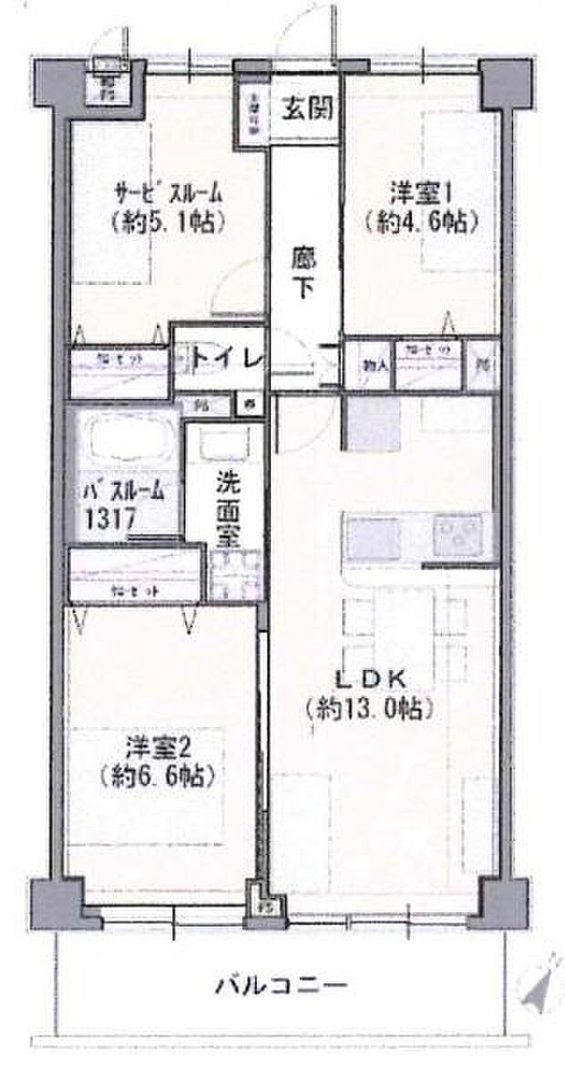 ダイアパレス多摩センター(3LDK) 2階の間取り図