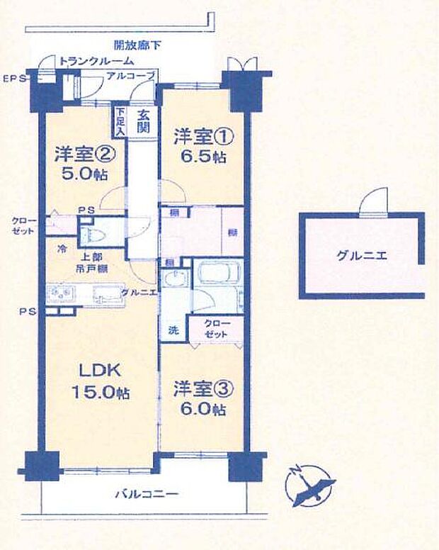 ルモン八王子(3LDK) 8階の間取り図