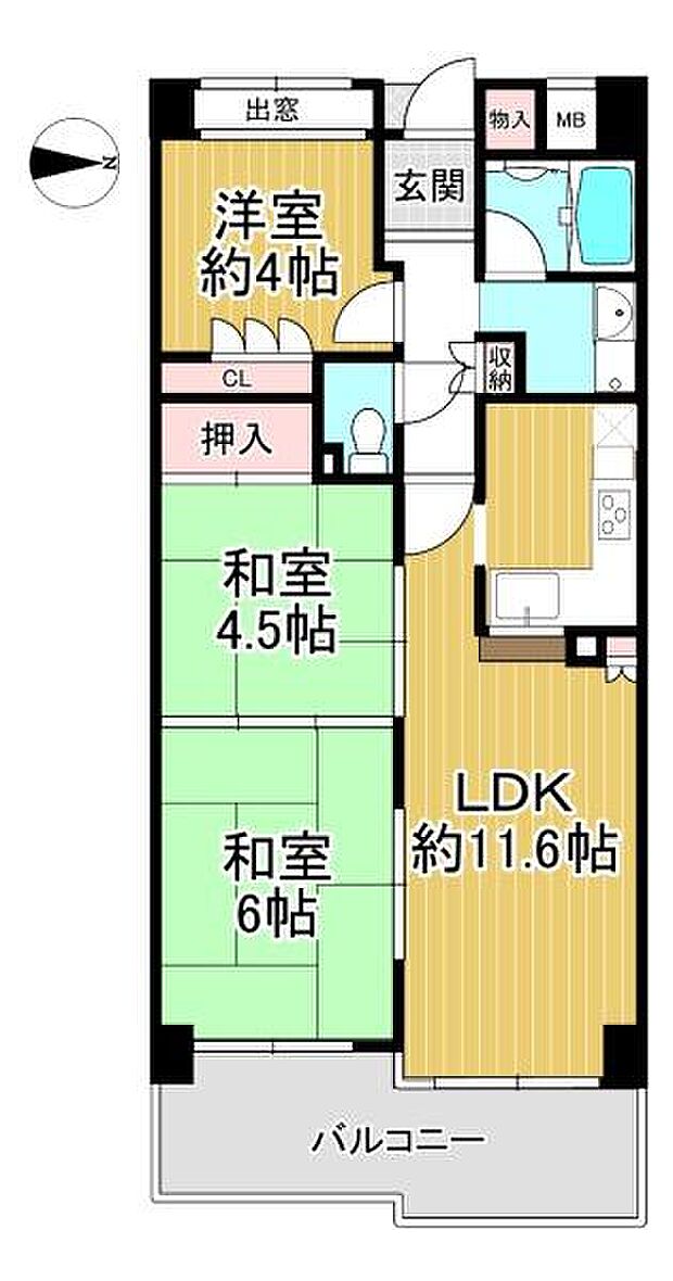 大和高田リバティ壱番館(3LDK) 4階の間取り図