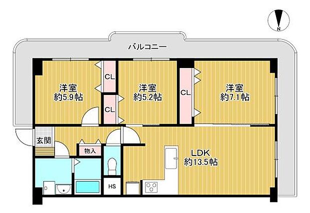 若江岩田スカイハイツ(3LDK) 4階の内観
