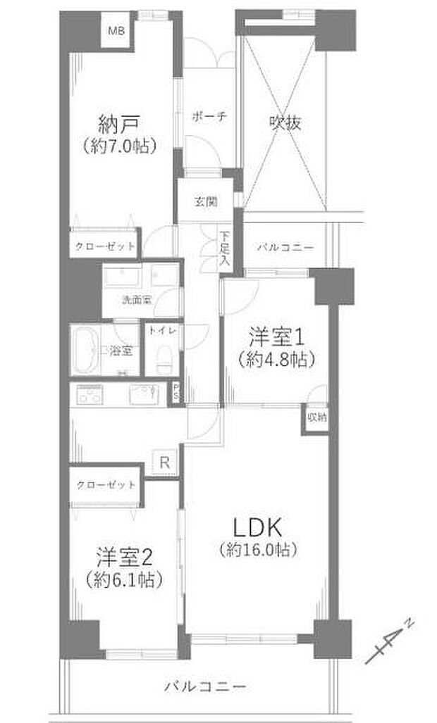 ダイアパレス松戸・馬橋パークアベニュー(2SLDK) 7階の間取り図