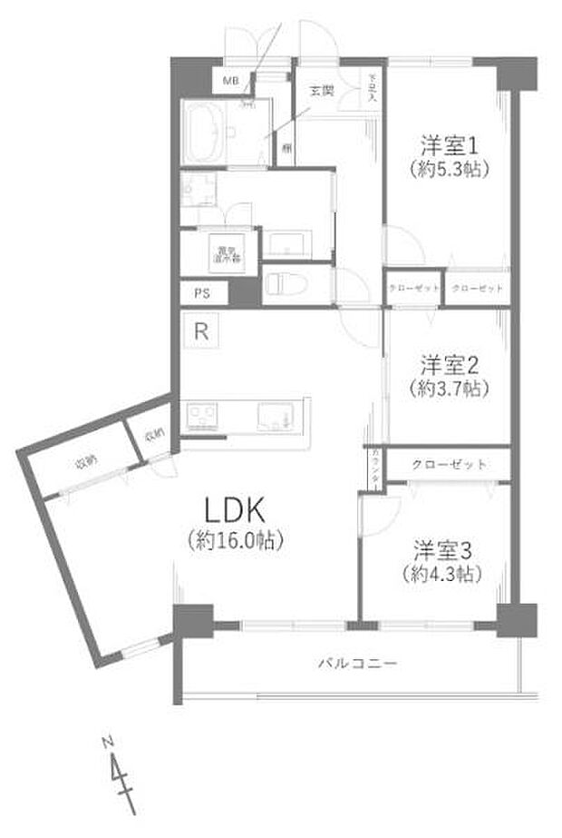 スカイマンションA棟(3LDK) 8階の間取り図