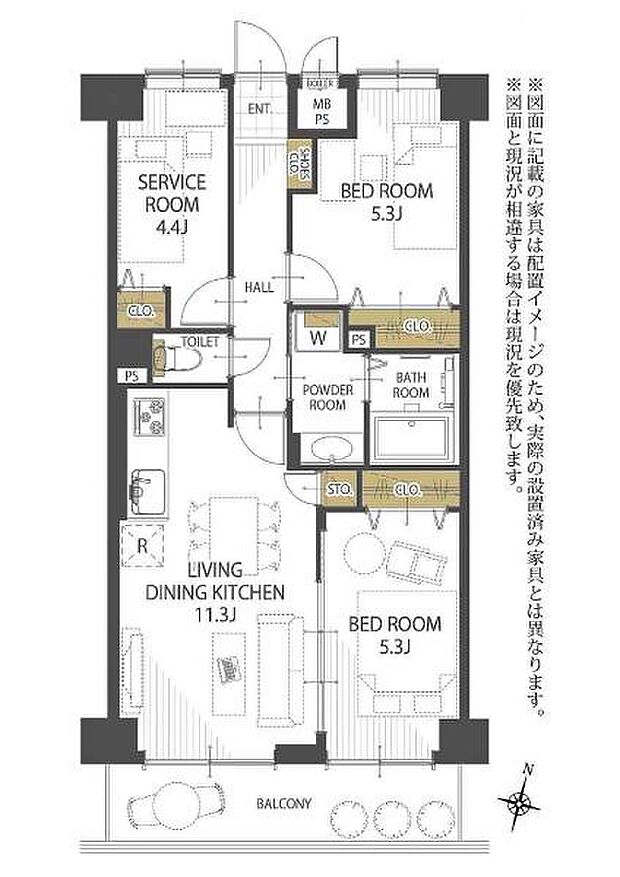 ライオンズマンション竹の塚第6(2SLDK) 4階の間取り図