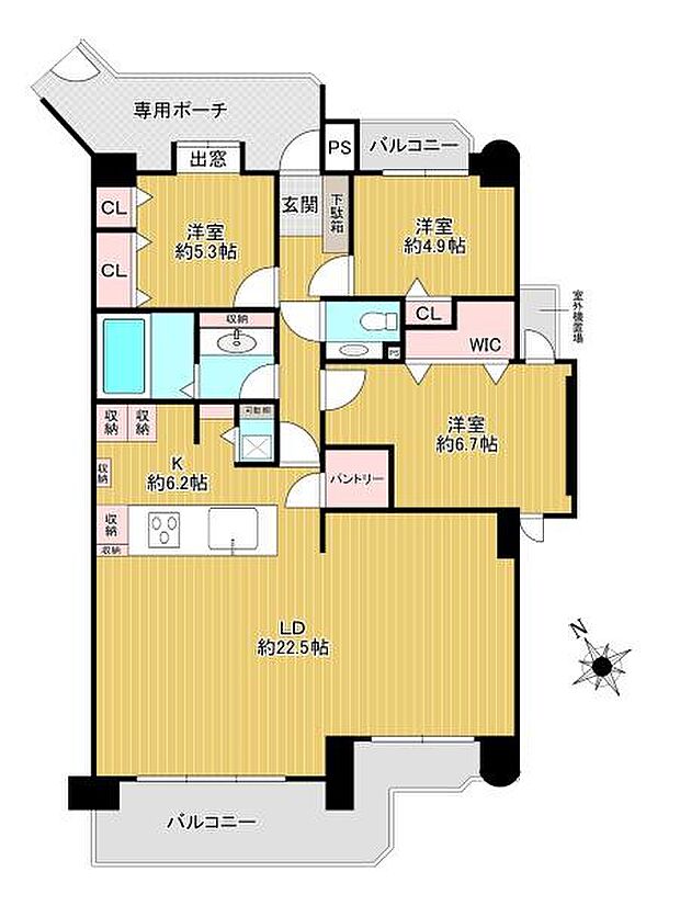 ベルシャトゥ帝塚山(3LDK) 4階の間取り図