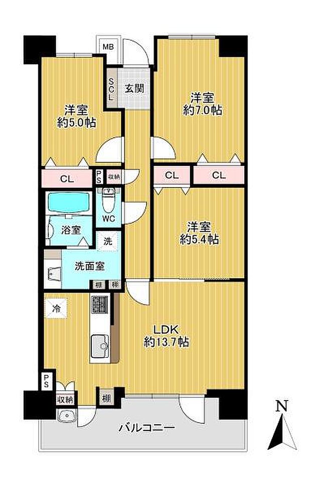 セレッソコートOSAKAステーションランド(3LDK) 13階の間取り図