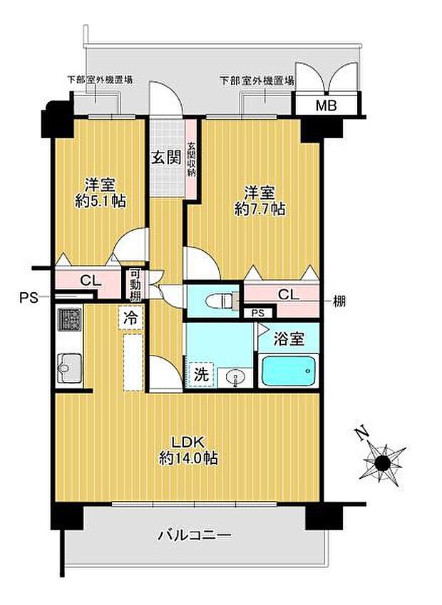 ベルメイト長居(2LDK) 3階の間取り図