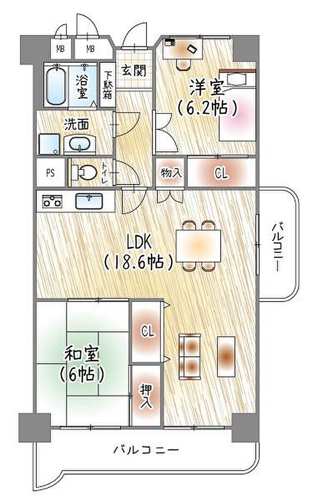 鶴見緑地コーポ(2LDK) 10階の間取り図