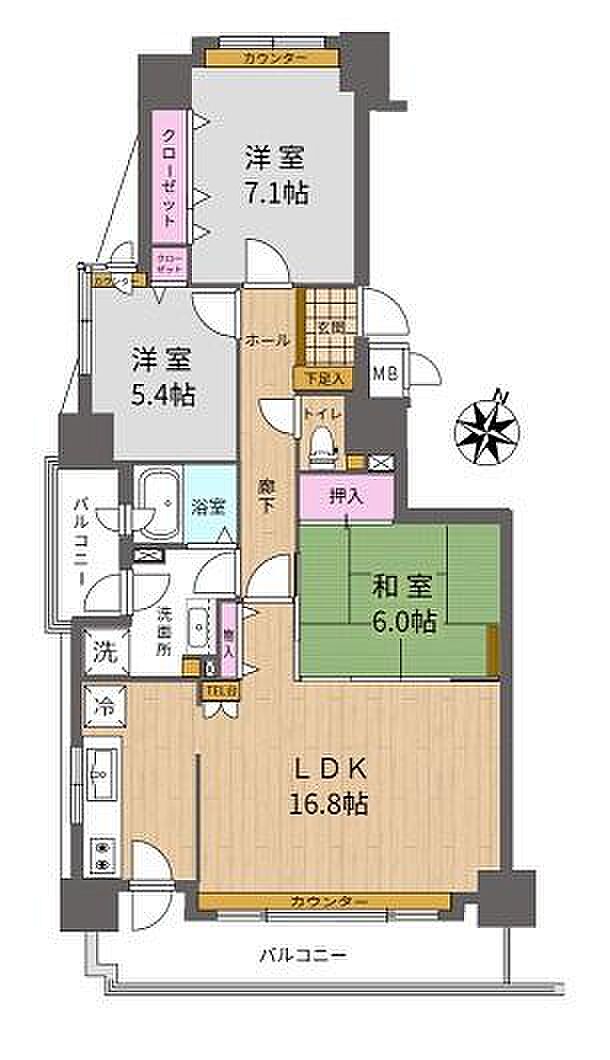 ■今回ご紹介を致しますエルフレックス北2条のお部屋は、6階南西方角に位置を致します3方を向く角部屋です。室内面積は78.92m2となっておりまして、収納性にも恵まれた3LDKのタイプとなっております。