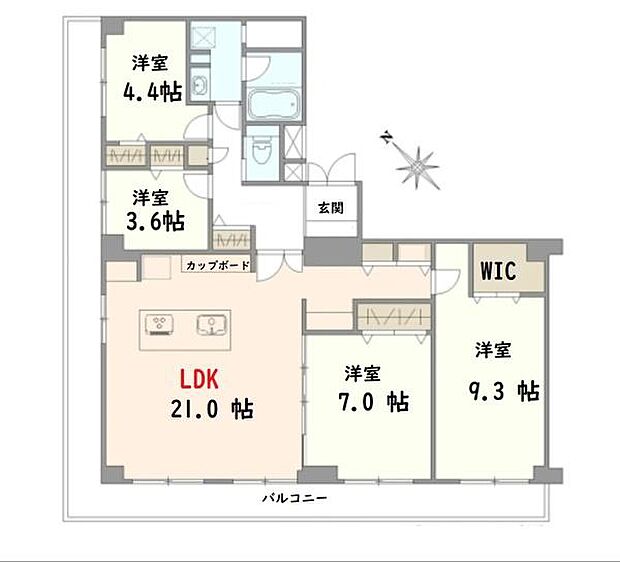 武蔵小杉ビューハイツ(4LDK) 5階の間取り図