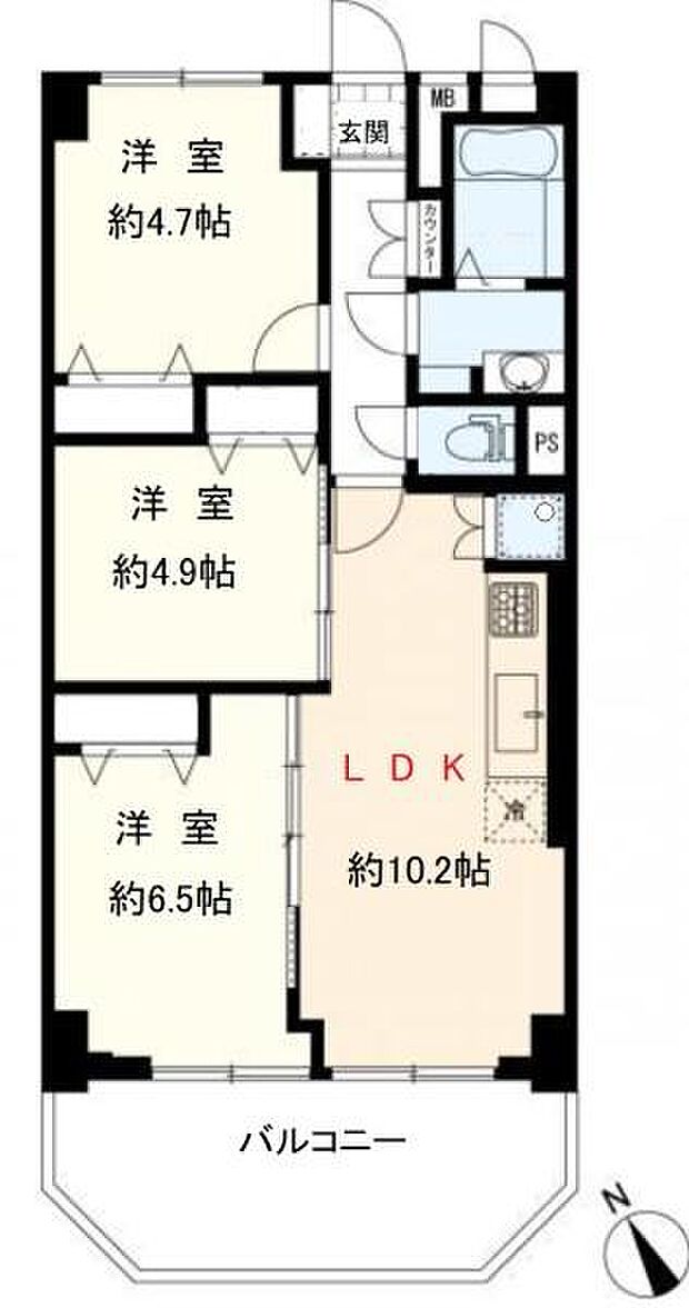 鹿島田セントラルマンション(3LDK) 5階の間取り図