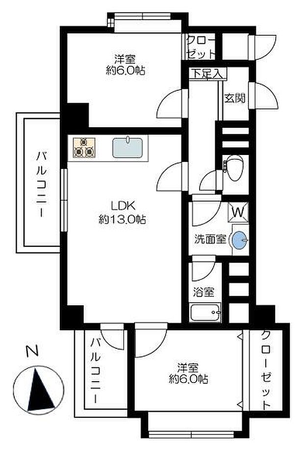 ライオンズマンション中延(2LDK) 3階の間取り図