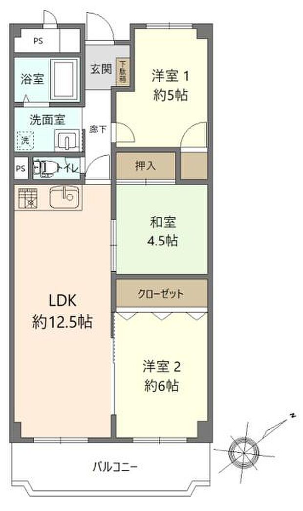 ユニハイム明石(3LDK) 4階の間取り図