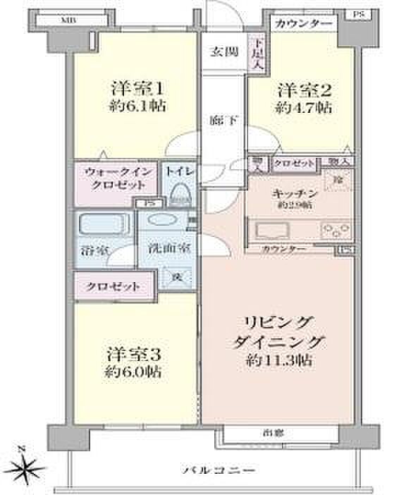 平井ガーデンハウス(3LDK) 2階の間取り図