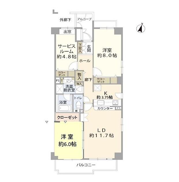 ハイツ川崎紺屋町(2SLDK) 4階の間取り図