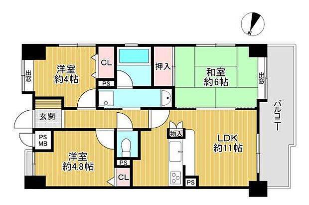 ライオンズマンション京王南大沢(3LDK) 3階の間取り図