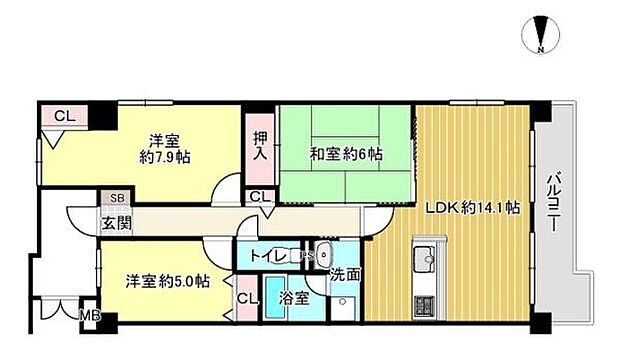 ペルル伏見桃山(3LDK) 5階の間取り図