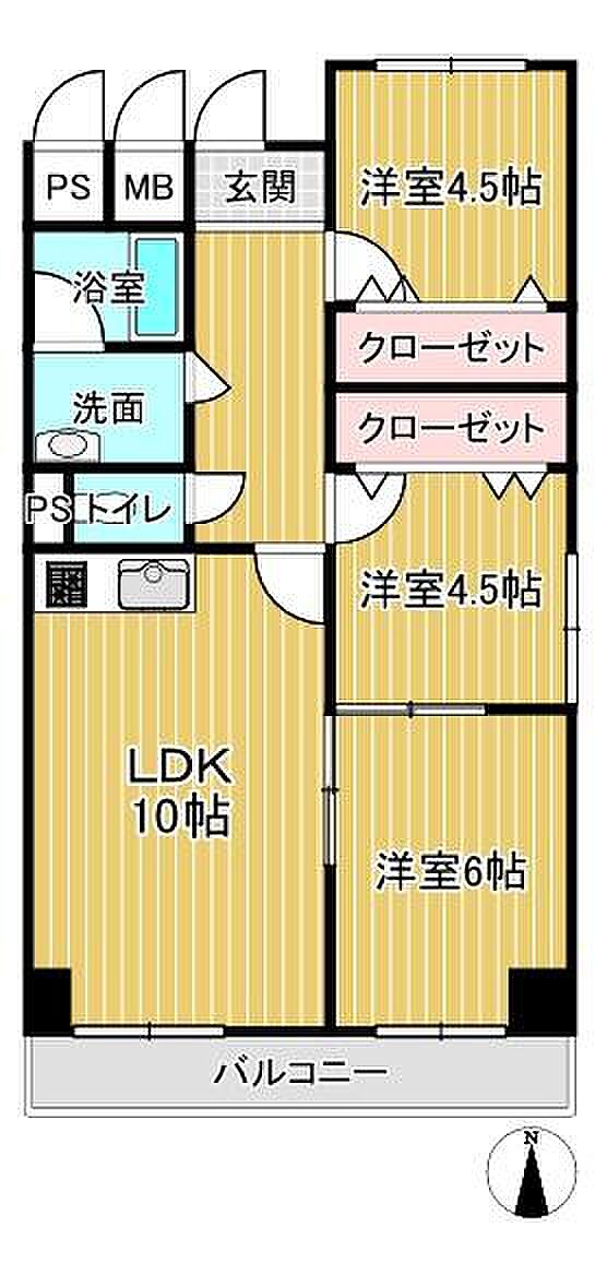 山科セントラルハイツ(3LDK) 5階の間取り図