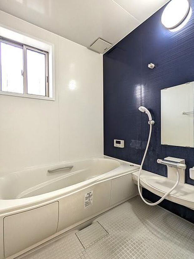 青×白のリラックス出来そうな浴室