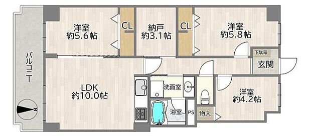 レックスタウン新高弐号館(3SLDK) 5階の間取り図