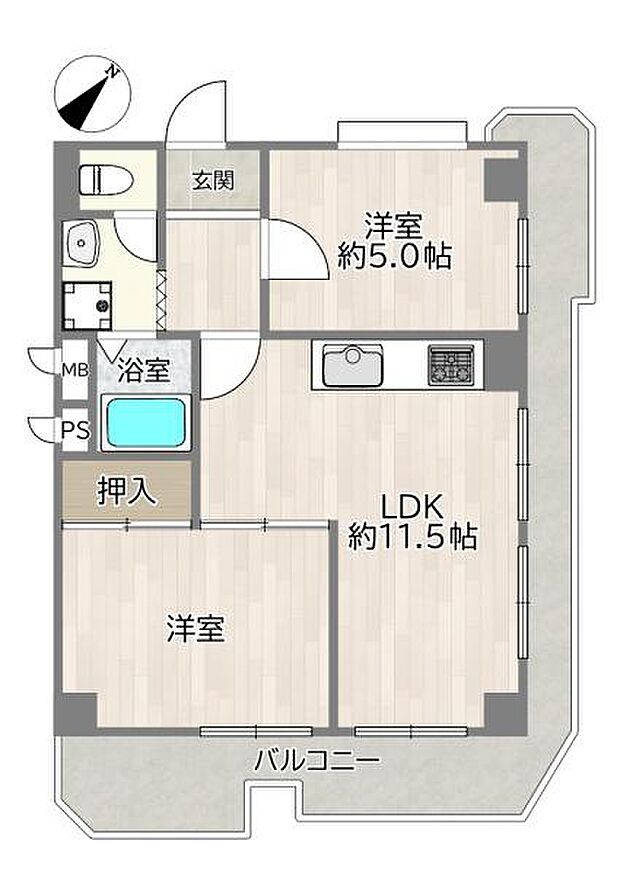 大建コーポ上新庄(2LDK) 4階の間取り図