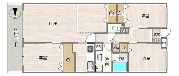 ファミール北大阪パークサイド(3LDK) 2階の間取り図