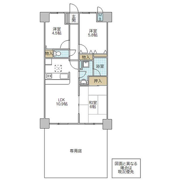 ビューパレー水戸(3LDK) 1階/102号室の間取り図