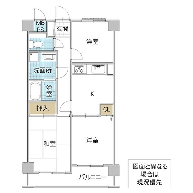 ライオンズマンション水戸三の丸(3K) 3階/3階の間取り図