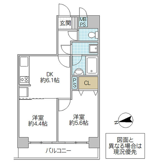 ライオンズプラザ水戸(2DK) 7階/705号室の間取り図