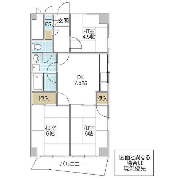 桜川マンション(3DK) 4階/401号室の間取り図