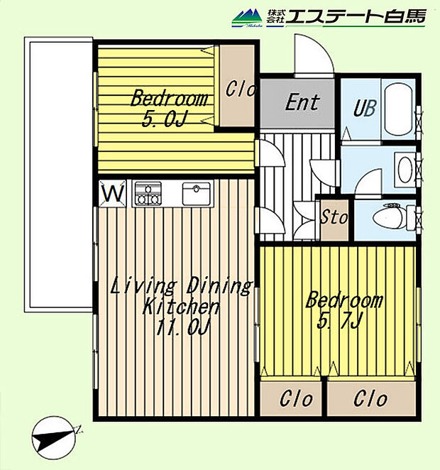 滝山第二住宅(2LDK) 5階の間取り図