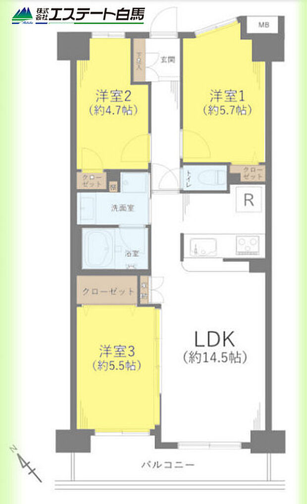 ベルシャトゥ武蔵藤沢(3LDK) 6階の間取り図