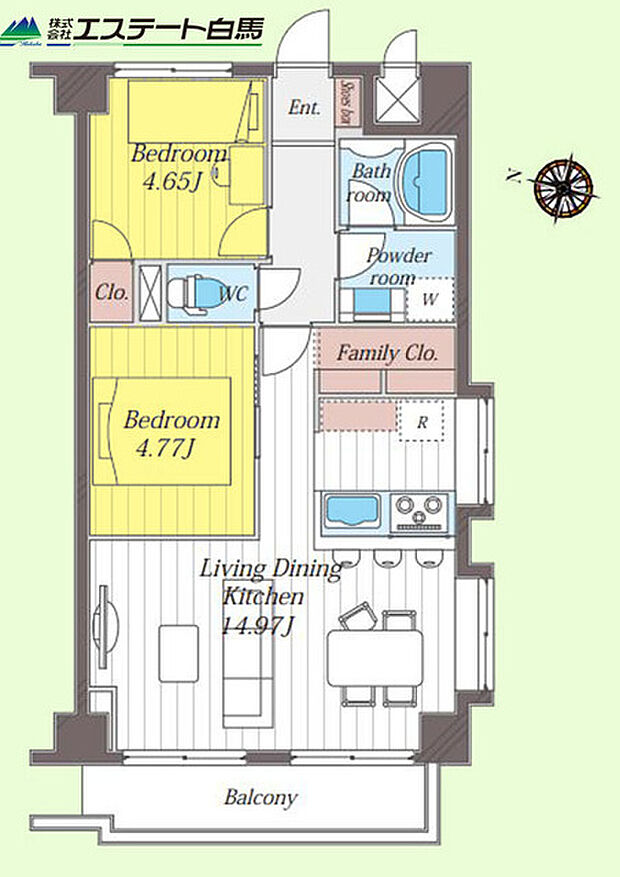 ライオンズマンション所沢下山口(2LDK) 5階の間取り図