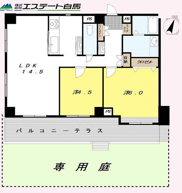サンコート所沢(2LDK) 1階の間取り図