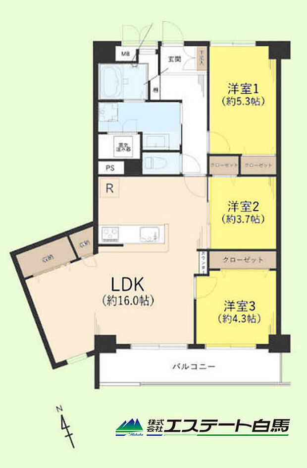 スカイマンションＡ棟(3LDK) 8階の間取り図