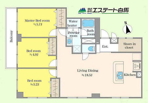 南西角部屋の3ＬＤＫ。