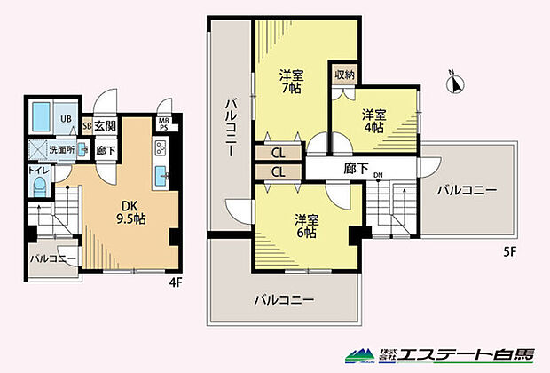 コスモスマンション田無(3DK) 4階の間取り図