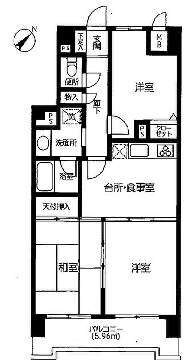 ライオンズガーデン中浦和(3DK) 5階の間取り図