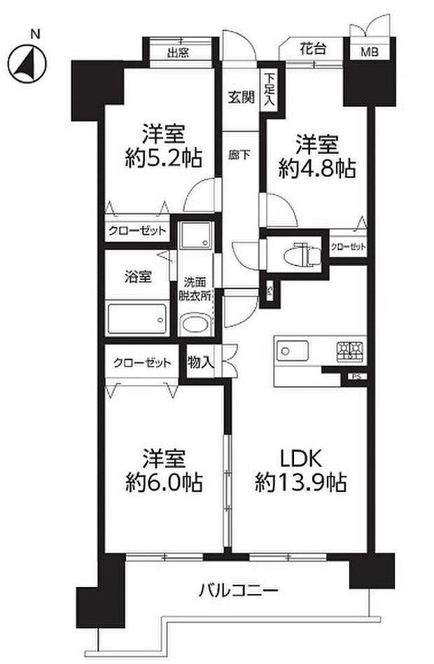 セザール大宮土呂(3LDK) 6階の間取り図