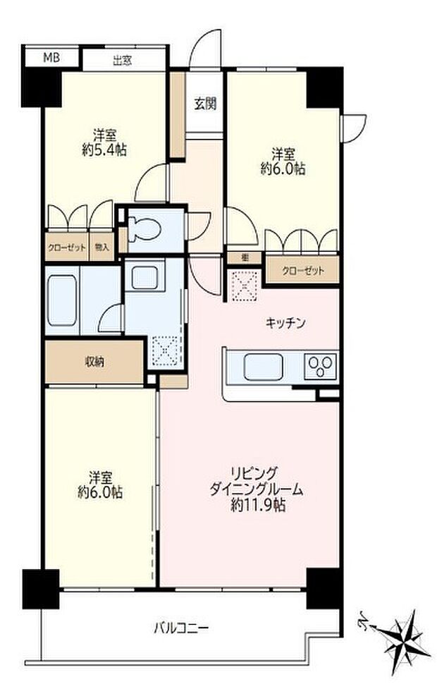 エクレール大宮宮原(3LDK) 4階の間取り図