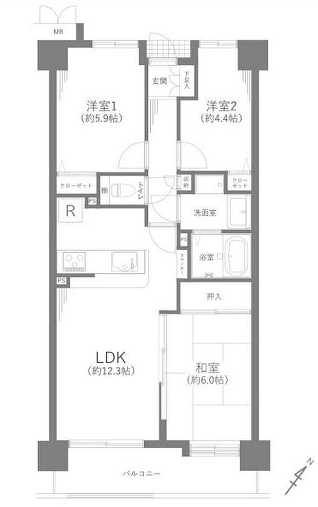 ローヤルシティ鴻巣(3LDK) 2階の間取り図