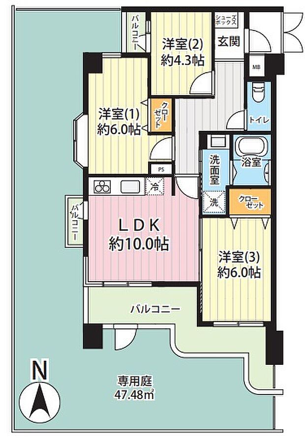 ライオンズマンション久喜南(3DK) 1階の間取り図