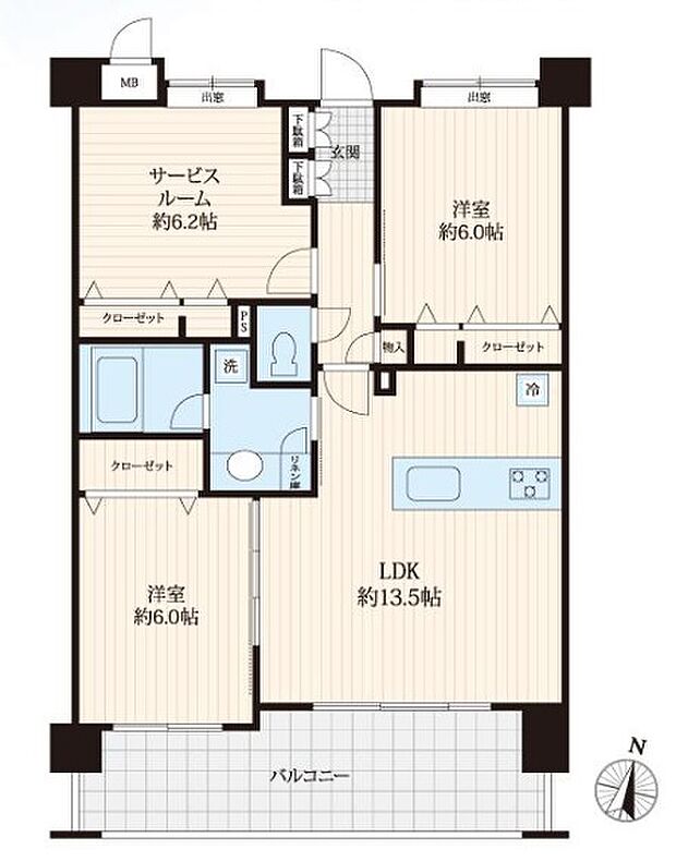 グリーンミユキ吉野町(2SLDK) 7階の間取り図